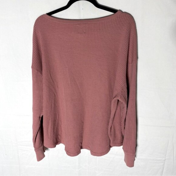 GAP Dusty Rose Waffle Knit Oversized Scoop Neck Long Sleeve Top XL - Picture 15 of 16